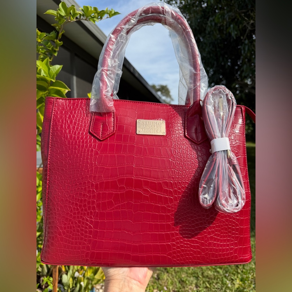 BADGLEY MISCHKA STUDIO Wine Crocodile-Embossed Shoulder Tote Bag - Picture 4 of 13